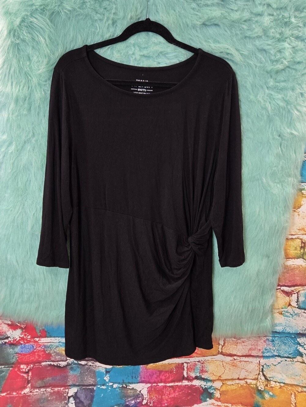 Torrid Super Soft Black Half Sleeve Cinched Waist Top Size 2